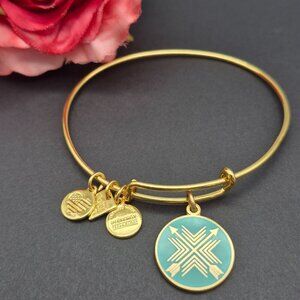 Alex and Ani "Arrows of Friendship" Charm Bracelet Adjustable Gold Tone & Blue